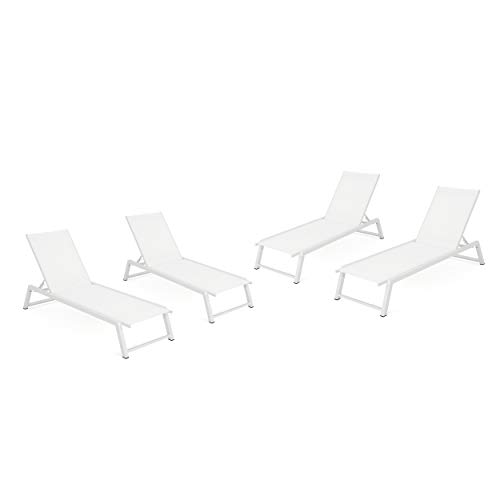 Great Deal Furniture Mesa Outdoor White Mesh Chaise Lounge with White Finished Aluminum Frame (Set of 4) Great Deal Furniture Mesa Outdoor White Mesh Chaise Lounge with White Finished Aluminum Frame (Set of 4)