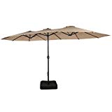 Iwicker 15 Ft Double-Sided Patio Umbrella Outdoor Market Umbrella with Crank, Umbrella Base Included (Beige) For Sale