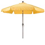 California Umbrella 7.5′ Round Aluminum Pole Fiberglass Rib Umbrella, Crank Open, Push Button 3-Way Tilt, Champagne Pole, Yellow For Sale