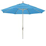California Umbrella 11′ Round Aluminum Market Umbrella, Crank Lift, Collar Tilt, Sand Pole, Pacifica Capri For Sale