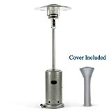 PAMAPIC Outdoor Stainless Steel 46000 BTU Patio Heater Standup Patio Heater Cover Set, Propane/Butane Gas Powered Garden Heater（Silver Hammered） For Sale