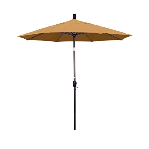California Umbrella 7.5' Round Aluminum Market Umbrella, Crank Lift, Push Button Tilt, Bronze Pole, Sunbrella Teak