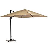 SUNCROWN 10 ft Outdoor Umbrella 360 Degree Rotation, Square Offset Cantilever Umbrella Patio Hanging Umbrella w/Dual Wind Vent, Cross Base, Beige For Sale