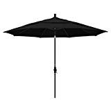 California Umbrella 11′ Round Aluminum Market Umbrella, Crank Lift, Collar Tilt, Black Pole, Pacifica Black