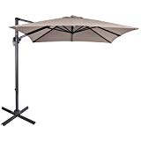 Sundale Outdoor 8.2ft Square Offset Hanging Umbrella Market Patio Umbrella Aluminum Cantilever Pole with Crank Lift, Corss Frame, Polyester Canopy, 360°Rotation, for Garden, Deck, Backyard (Taupe) For Sale