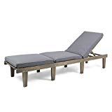 Cheap Great Deal Furniture Alisa Outdoor Acacia Wood Chaise Lounge with Cushion, Grey and Dark Grey