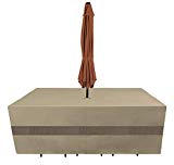 SunPatio Outdoor Patio Furniture Cover, Square Table and Chair Set Cover with Umbrella Hole, Dining Set Cover Waterproof, Lightweight, Eco-Friendly, Helpful Air Vents, Beige, 130″L x 86″W x 45″H For Sale