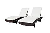 Jetime 2Pcs Outdoor Brown Rattan Lounge Chair Woven Wicker Portable Chaise Couch Furniture Ajustable Sunbed Garden Couch Cushion with Beige Cushion Review