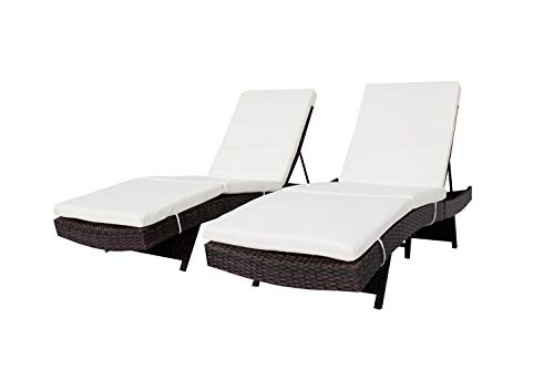 Jetime 2Pcs Outdoor Brown Rattan Lounge Chair Woven Wicker Portable Chaise Couch Furniture Ajustable Sunbed Garden Couch Cushion with Beige Cushion Review