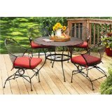 Better Homes and Gardens Clayton Court 5-piece Patio Dining Set, Wrought Iron Table and 4 Chairs, Red Cushions, Seats 4 Review
