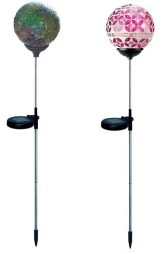 Set of 2 Ball Lights, Solar Mosaic Crackle Glass Ball, Multi-color Color Change Garden Stake Yard LED Light