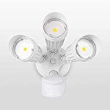 JJC 3-Head White LED Security Light, 30W (250W Equivalent) Outdoor Motion Sensor Light, 3000K-Warm White,Photo Sensor-180°, Waterproof & ETL, 2700lm Floodlight,for Entryways, Patios, Decks, Stairs