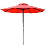 Elegant Design 9′ Wooden Exclusive Red Outdoor Pulley Umbrella Patio Shade Market Garden Yard Beach Review