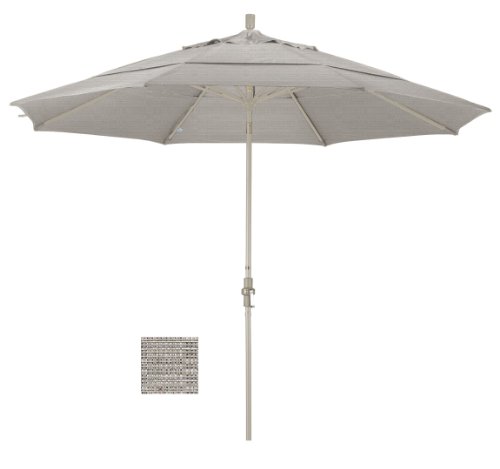 California Umbrella 11' Round Aluminum Market Umbrella, Crank Lift, Collar Tilt, Sand Pole, Woven Granite Olefin