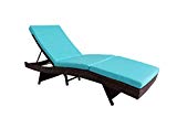 Jetime Patio Lounge Chair Outdoor Brown Rattan Lounger Wicker Portable Chaise Couch Furniture Ajustable Sunbed Garden Couch 4 Color Cushion with Turquoise Cushion
