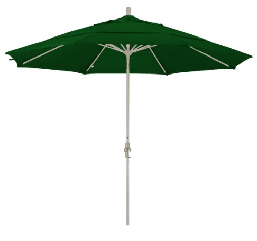California Umbrella 11' Round Aluminum Market Umbrella, Crank Lift, Collar Tilt, Sand Pole, Hunter Green Olefin