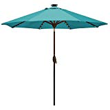 SORARA Patio Umbrella with Solar Powered 64 LED Lights Market Outdoor Umbrella with Tilt&Crank&Umbrella Cover, 9 Feet, Turquoise