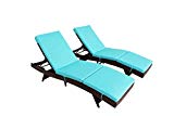 Jetime Outdoor Brown 2Pcs Rattan Lounge Chair Patio Lounger Chaise Lounge Wicker Portable Chair Couch Furniture Ajustable Sunbed Garden Couch Cushion with Turquoise Cushion For Sale Jetime Outdoor Brown 2Pcs Rattan Lounge Chair Patio Lounger Chaise Lounge Wicker Portable Chair Couch Furniture Ajustable Sunbed Garden Couch Cushion with Turquoise Cushion For Sale