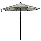 Sundale Outdoor 10 ft FadeSafe Olefin Fabric Patio Market Table Umbrella with Crank and Auto Tilt for Garden, Deck, Backyard, Pool, Solution Dyed and UV Resistant (Blue and Green Stripe)