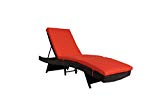 Jetime Patio Chaise Lounge Outdoor Brown Rattan Lounge Chair Wicker Portable Chaise Couch Furniture Ajustable Sunbed Lounger Poolside Garden Chair Couch 4 Color Cushion with Orange Cushion For Sale