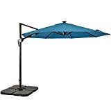 Cheap LCH 10ft Offset Cantilever Outdoor Umbrella Patio Backyard Garden Lawn Poolside with Cross Base, UV Protective, with Light, Blue