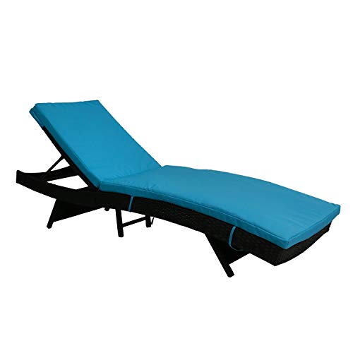 Kinbor All-Weather Adjustable Outdoor Patio Chaise Lounge Furniture PE Wicker Chaise Lounge with Removable Cushions, Blue