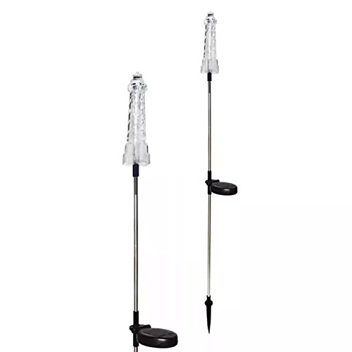 Lighthouse Solar Light Garden Stakes LED Multi-Color Changing Path Light Outdoor Decorative Figurines, Pack of 2