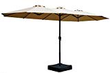 Kozyard Butterfly 14′ Outdoor Patio Double-Sided Aluminum Umbrella with Crank and Base (Beige)