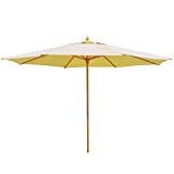 Cheap 13 Foot Sycamore Wood Khaki Canopy Patio 13′ Umbrella Outdoor Furniture Sycamore Wood Pole w/ Pulley for Outdoor Patio Furniture Overhead Cover Canopy UV Protection Sun Shade Café Shop
