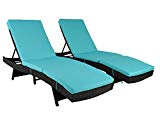 Patio Furniture Chair Set Outdoor Patio Lounger Black Rattan Wicker Pool Deck Chairs Adjustable Cushioned Outdoor Chaise Lounge Chair(Turquoise Cushions,Set of 2) Review