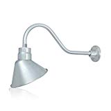 10in. Galvanized Finish Angle Shade Gooseneck Barn Light Fixture with 22in. Long Extension Arm – Wall Sconce Farmhouse, Vintage, Antique Style – UL Listed – 9W 900lm A19 LED Bulb (5000K Cool White) For Sale