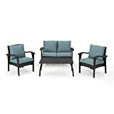 Great Deal Furniture Louise Outdoor 4 Seater Grey Wicker Chat Set with Teal Water Resistant Cushions Review