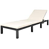 Festnight Wicker Patio Chaise Lounge Sun Lounger with Cushion Adjustable Poly Rattan