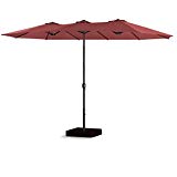 PATIO TREE 15 Ft Double-Sided Outdoor Market Umbrella 12 Ribs, Crank System, 100% Polyester, Base Included, Burgundy For Sale