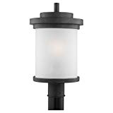 Sea Gull Lighting 82660-185 Outdoor Post Mount with Satin Etched Glass Shades, Forged Iron Finish