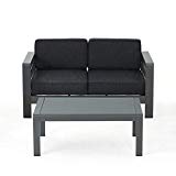 Great Deal Furniture Cybele Doris Outdoor Grey Aluminum Loveseat and Coffee Table Set with Dark Grey Water Resistant Cushions Review
