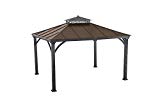 Cheap Sunjoy 12′ x 10’Two-Tier Hardtop Gazebo, Matt Black Poles and Frame with Rich Brown Proof