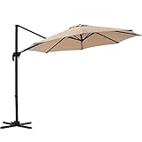 SUPERJARE 10 FT Offset Hanging Umbrella, Outdoor Patio Cantilever with Tilt Canopy, Crank Lift & 5 Lock Positions, 360° Rotation – Beige For Sale