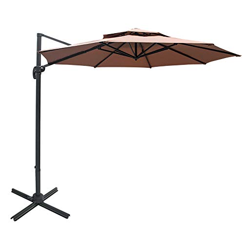 Cheap Sundale Outdoor 11 ft Offset Hanging Umbrella Market Patio Umbrella Aluminum Cantilever Pole w/Stylish Dual Wind Vent, Cover, Crank Lift and Cross Frame, 360°Rotation, for Garden, Deck, Backyard, Tan