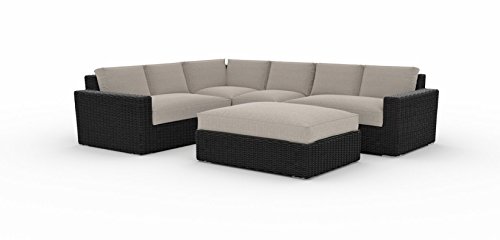 Cheap Toja Turo Outdoor Patio Sectional Set (5 pcs) | Wicker Rattan Body with Sunbrella Cushions (Half Round Wicker/Cast Ash)