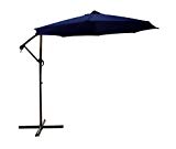 LB International 10′ Off-Set Outdoor Patio Umbrella Hand Crank – Navy Blue