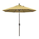 California Umbrella 9′ Round Aluminum Market Umbrella, Crank Lift, Auto Tilt, Champagne Pole, Sunbrella Wheat For Sale