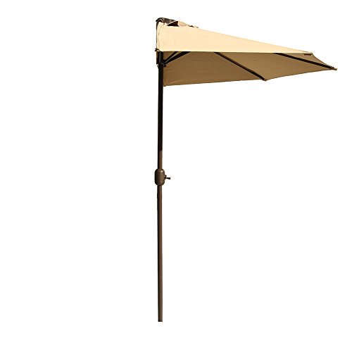 Le Papillon 9-Foot Outdoor Half Round Patio Umbrella Wall Balcony Door with Crank, Beige