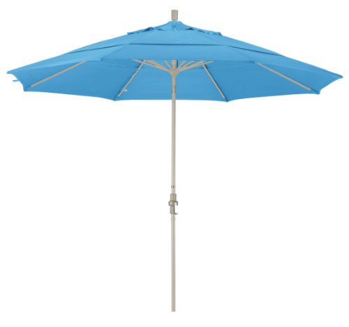 California Umbrella 11' Round Aluminum Market Umbrella, Crank Lift, Collar Tilt, Sand Pole, Forest Bleu Olefin