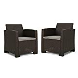 Cheap Great Deal Furniture Fiona Outdoor Brown Faux Wicker Club Chairs with Mixed Beige Water Resistant Cushions (Set of 2)