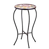 DecentHome Embroidery Style Artscape Accent Glass Top Round Side Table Plant Stand Owl Pattern For Sale
