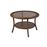Hampton Bay Spring Haven 30 in. Brown All-Weather Wicker Round Outdoor Patio Coffee Table For Sale