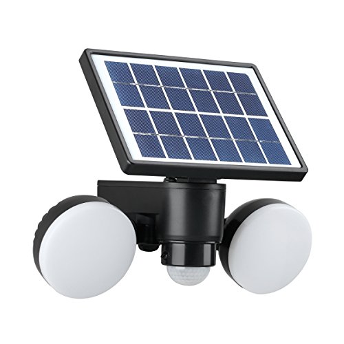Link2Home EM-SL245B 600 Lumen LED Solar Security Adjustable Dual-Head Sensor Floodlight with Photocell Technology in Black