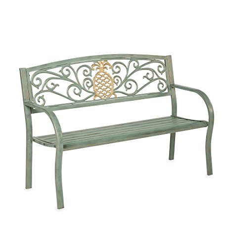 Pineapple Metal Garden Bench - 50 L x 21 W x 33.6 H - Verdigris