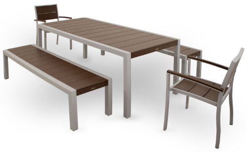 Trex Outdoor Furniture TXS122-1-11VL Surf City 5-Piece Bench Dining Set, Textured Silver/Vintage Lantern